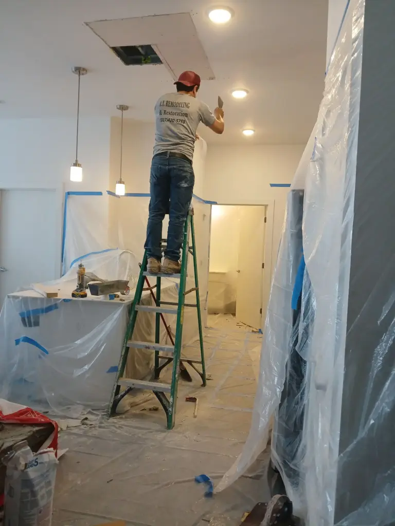Interior ceiling repair and drywall patching in residential home by Indiana contractor