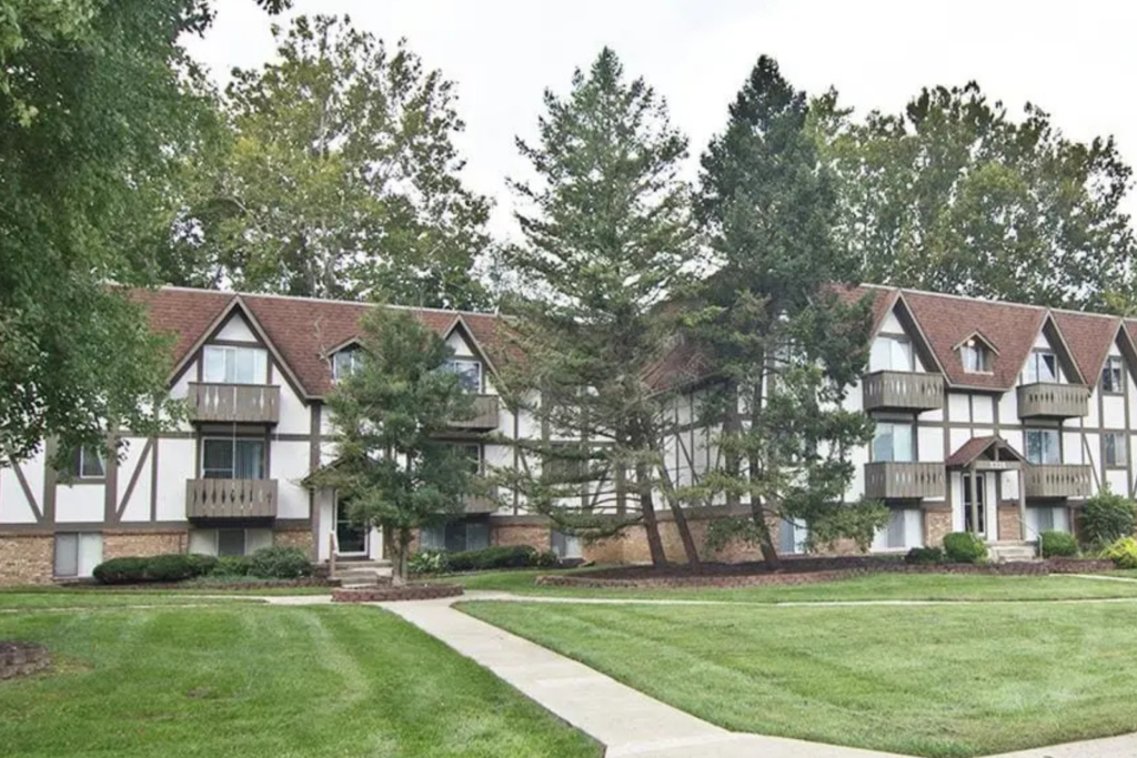 Before siding replacement at a multifamily apartment building in Fairfield, Ohio showing existing exterior siding prior to repair and replacement by AY Remodeling & Restoration.